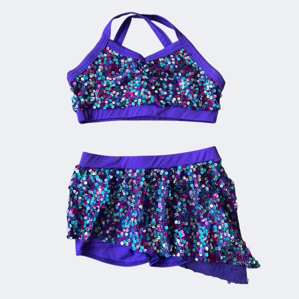 Balera Dancewear Sequin Crop Top and Skirt Set Purple Child M